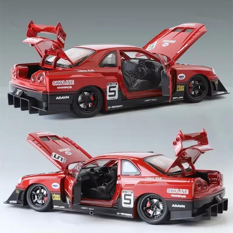 1/24 Nissan GTR R34 Technical Modified Alloy Car Model with Sound Light Features Kids Toy Collectible Gift Sports Car Decor Holiday Gift