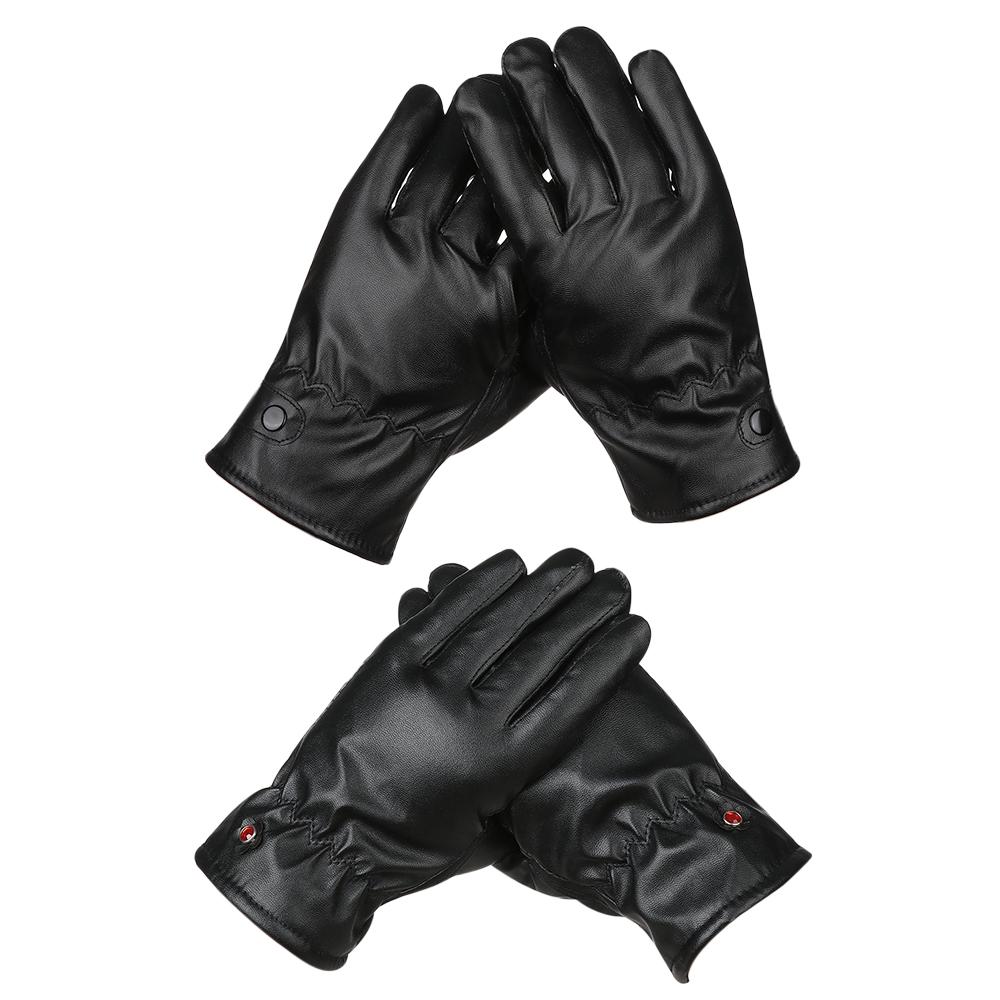 Autumn Winter Thick Touch Screen Gloves Sport Cycling Gloves PU Leather Mitts Full Finger Mittens