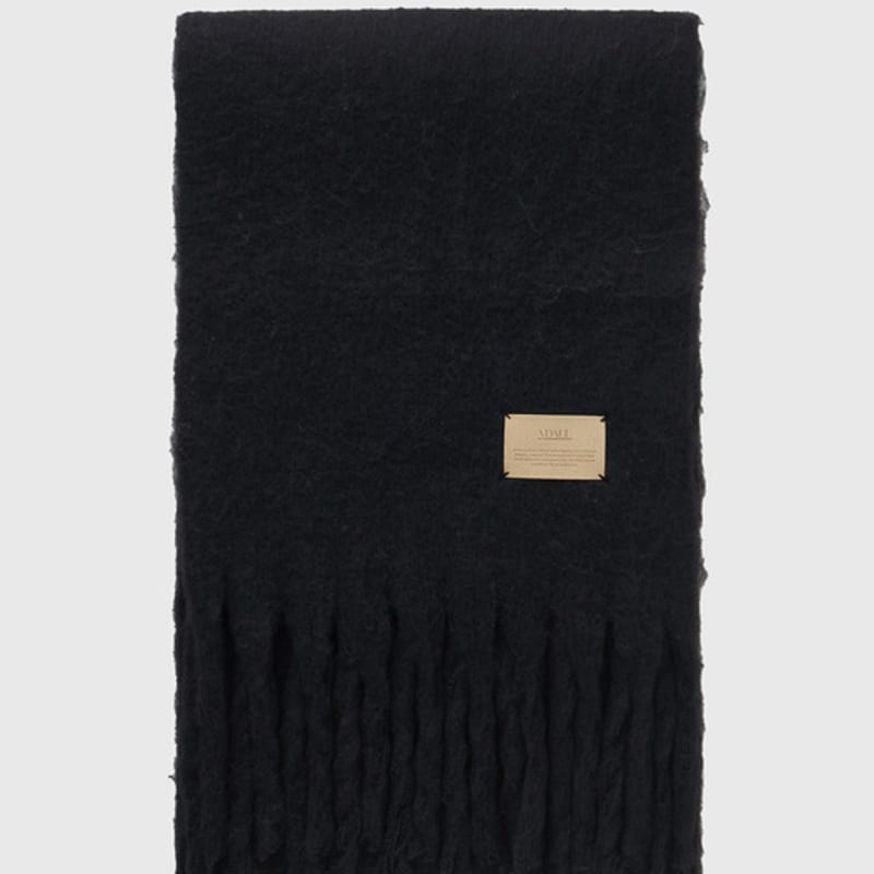 ADAUL Simple patch wool long muffler - black