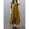Винтажное летнее бохо миди платье женское элегантное однотонное многослойное платье с длинным рукавом модное свободное повседневное платье с V-образным вырезом Vestidos