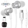 Type C Earphones Wired with Microphone Magnetic Design Canal Type Type C Earphones HiFi Sound Quality Clear Calls Volume Adjustment Compatible with