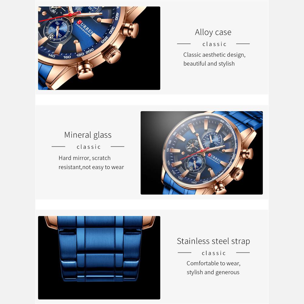 CURREN Man Watches Luxury Sporty Chronograph Wristwatches for Men Quartz Stainless Steel Band Clock Luminous Hands