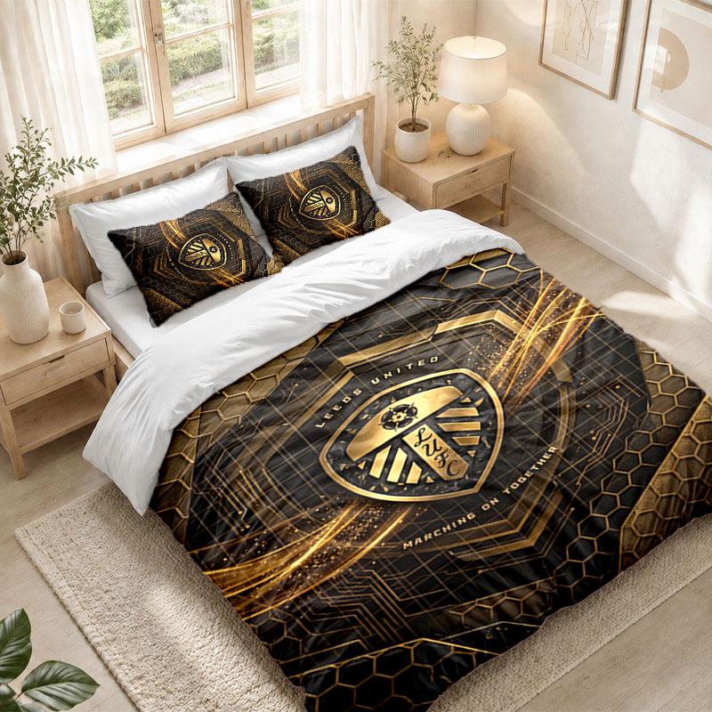 Bedding Set 1 Duvet Cover 2 Pillowcases Leeds United Football Print Bedroom Home Decoration