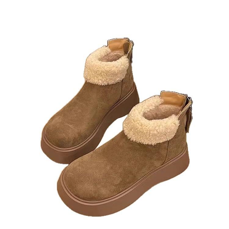 Зимние женские ботинки на толстой подошве с увеличением высоты, 2025, новые, тонкие и универсальные, с маленькими короткими ботинками на задней молнии, теплые хлопковые ботинки