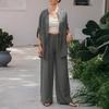 Women's Cotton Linen Two Piece Set Half Sleeve Button Down Shirt Wide Leg Pants Set Casual Tracksuit for Spring Summer Autumn