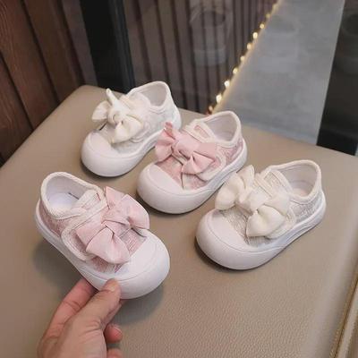 Туфли принцессы на мягкой подошве: Дышащая парусиновая обувь для малышей для девочек (0-1 лет)