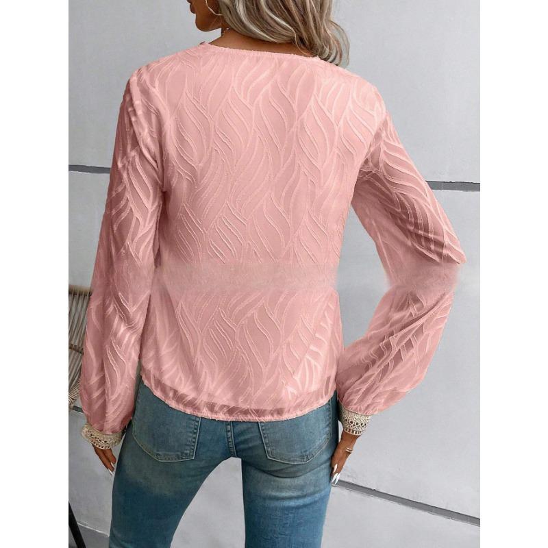 YYFS Женские модные повседневные весенне-осенние однотонные блузки и рубашки с v-образным вырезом и длинным рукавом с принтом