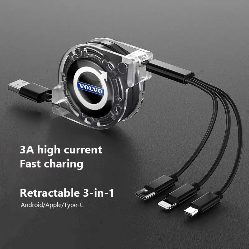 3 в 1 Быстрое зарядное устройство USB-кабель для передачи данных Автоаксессуары Для Volvo XC90 V90 V60 XC60 V40 S80 S60 S90 C40 XC40 V70 XC70 C30 C70 EX90 Rd