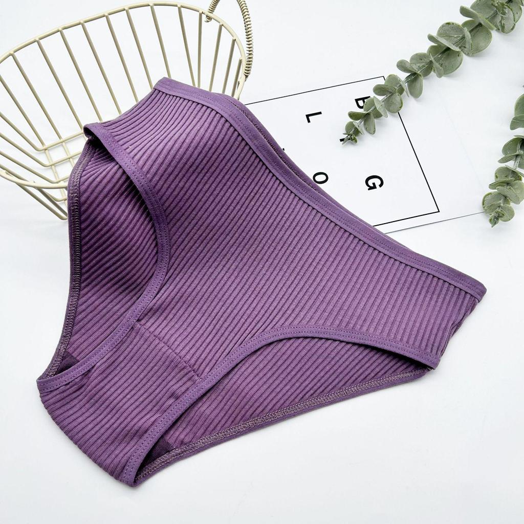 "Women's Mid-Waist Breathable Cotton Striped Briefs"