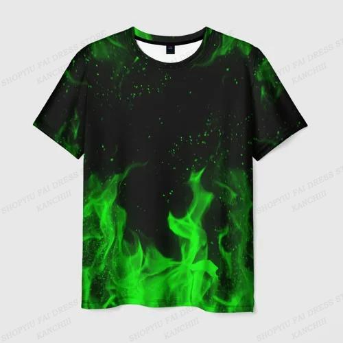 Summer Men's Flame 3D Printed T-shirt Men's Fashionable Short Sleeved Hip-hop Top