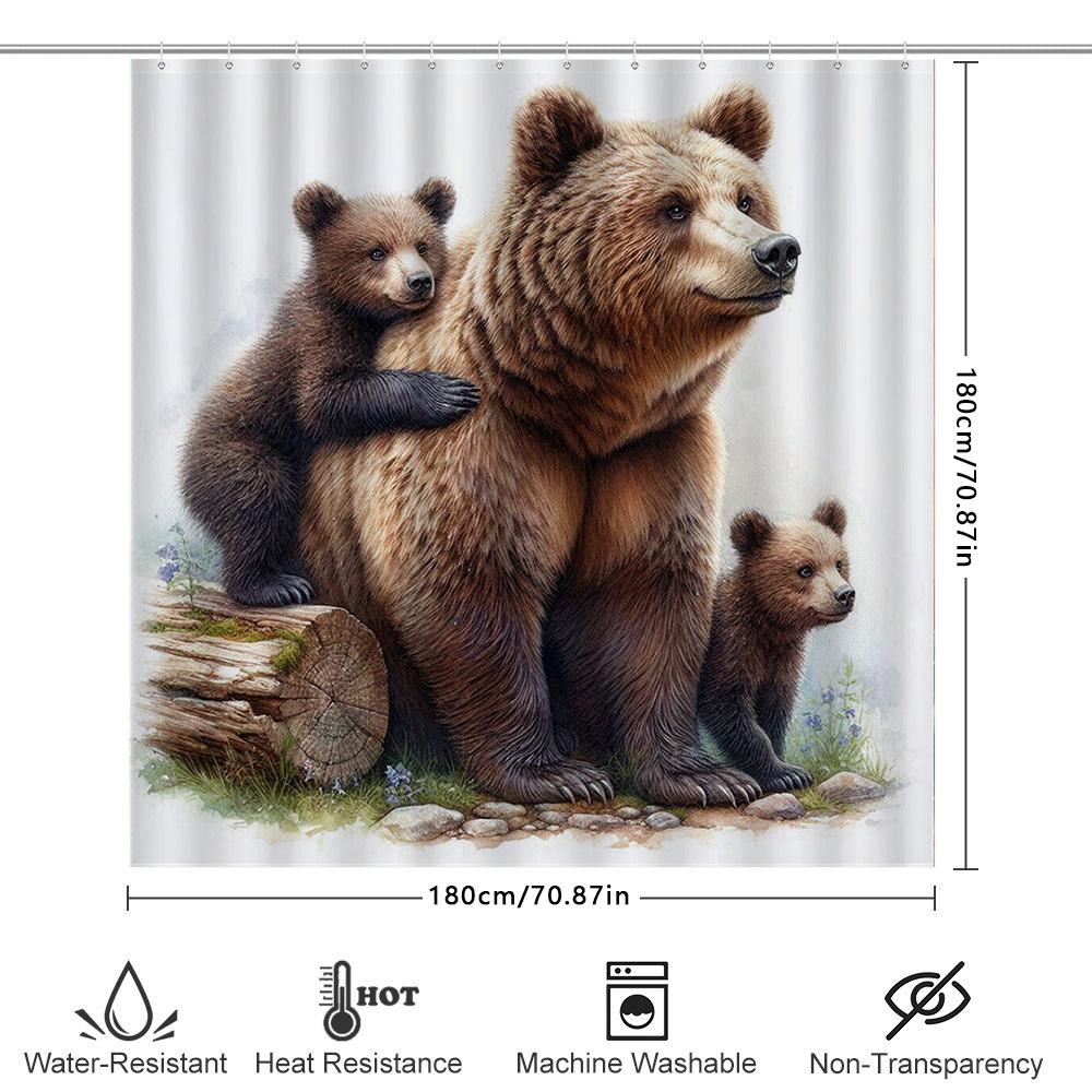 3D-печатная шторка для душа с изображением медведицы с медвежатами, водонепроницаемая ткань, украшение для ванной комнаты для домашнего декора