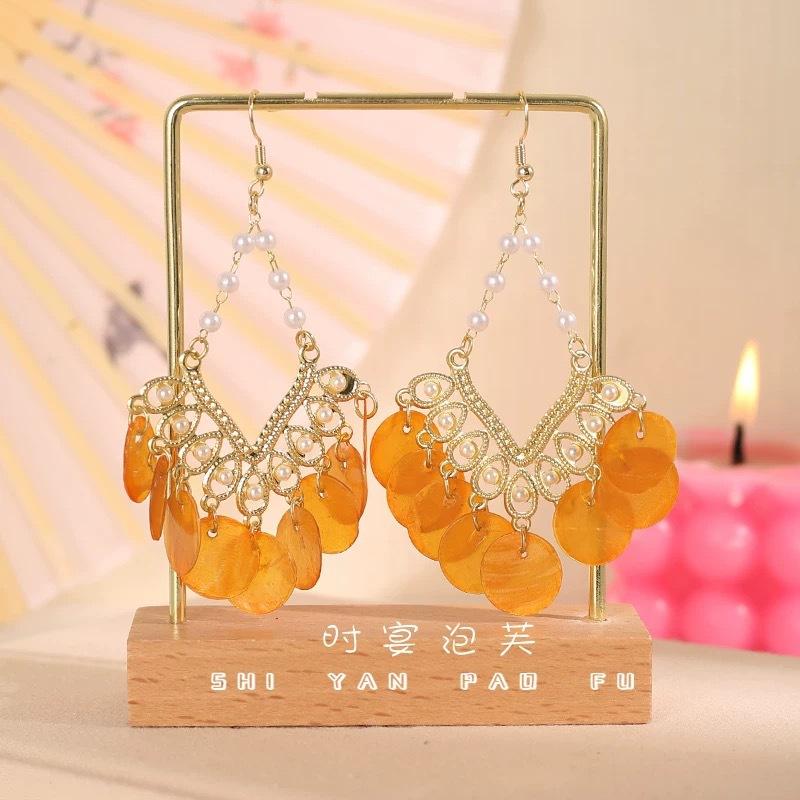 Этнический стиль Богемные серьги с бахромой модные преувеличенные серьги высокого класса с легкой роскошью женские ретро серьги в новом китайском стиле