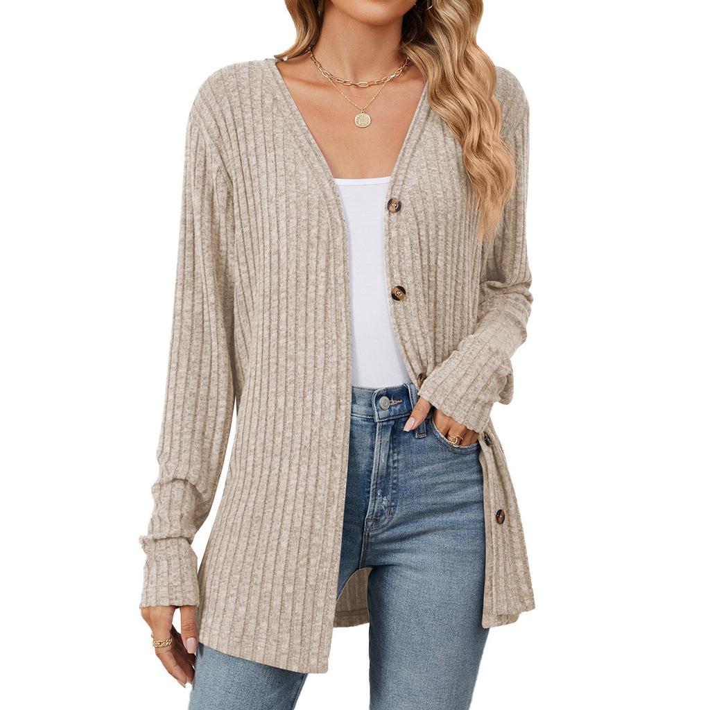 Autumn and Winter New Solid Color Buttons Casual Long-sleeved Cardigan Jacket Long Cardigan Women Tops Kawaii Sweater