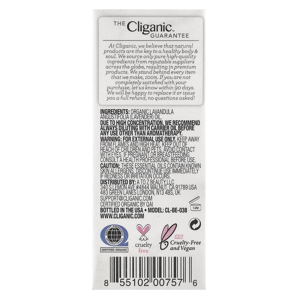Cliganic Organic Essential Lavender Oil, 2.6 Fl Oz (10 Ml)