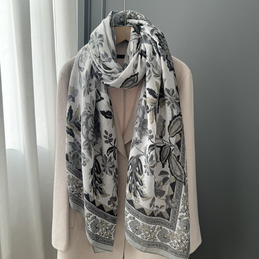 Хлопково-льняной шарф для женщин 180x90см Дышащий и мягкий Теплая осенне-зимняя шаль