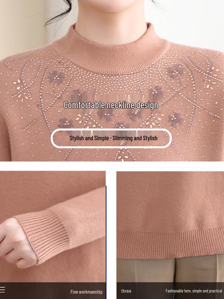 Mom's Winter Plush Sweater Base Layer for Seniors: Warm, Thickened Inner Top for Women