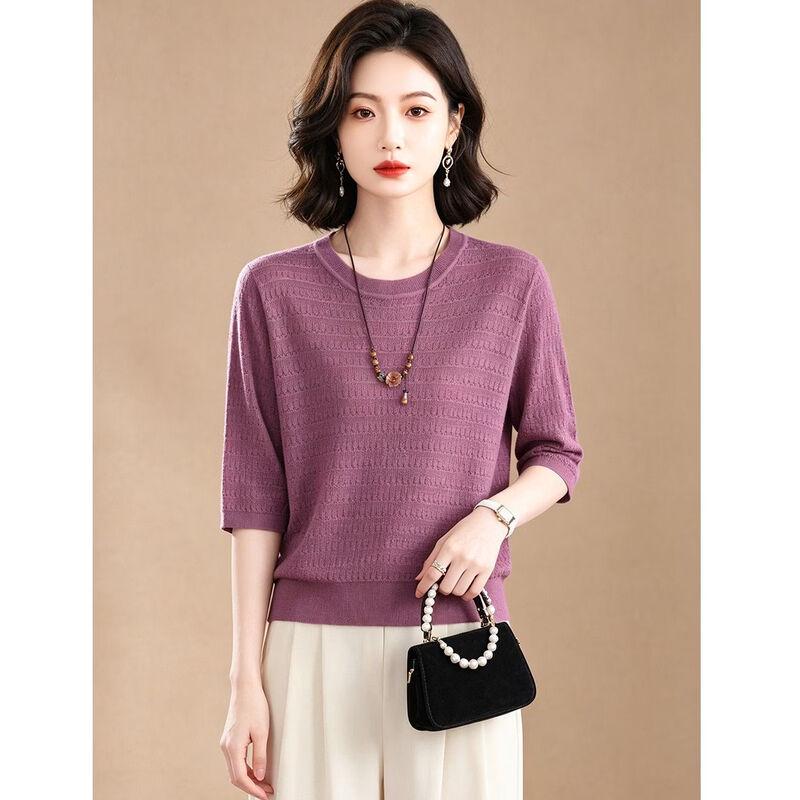 EST+II Women's Casual Crew Neck Half-Sleeve Knit Sweater