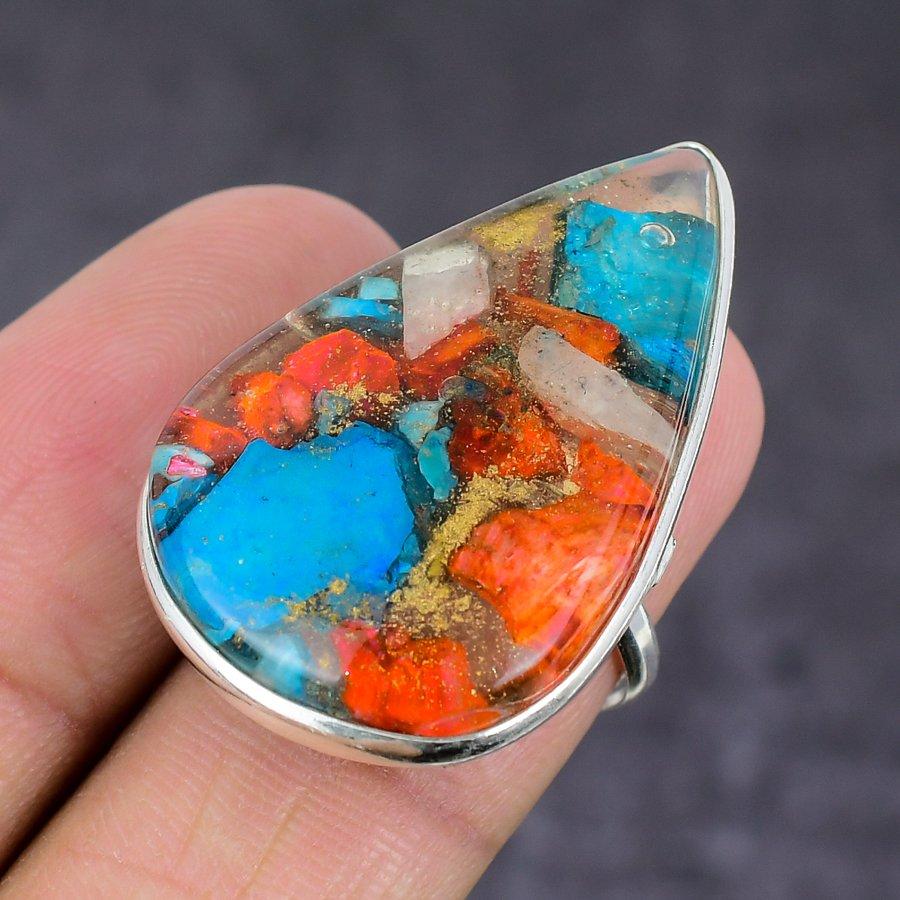 Кольцо ручной работы из стерлингового серебра 925 пробы с колючей устрицей, размер 7 c5k69