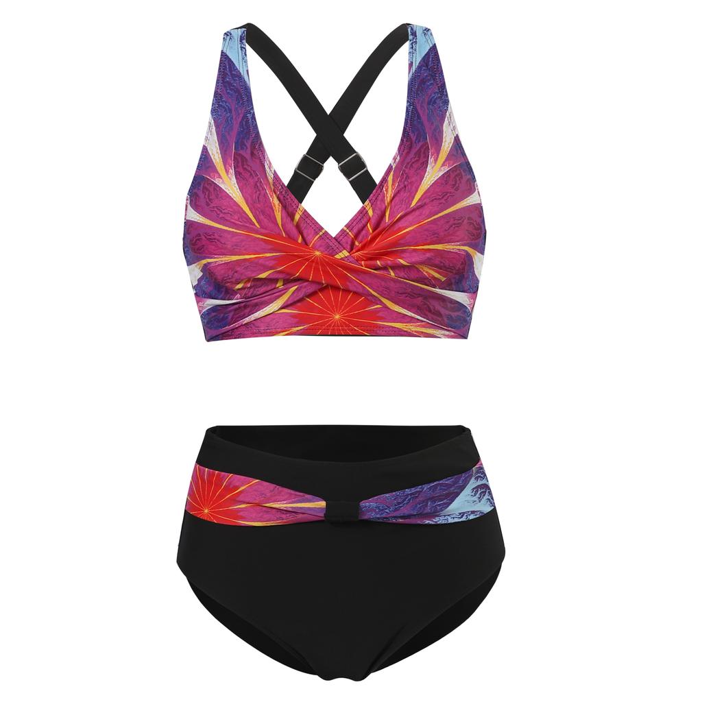 Женский сексуальный комплект бикини из двух частей, модный купальник с пуш-ап и цветочным принтом, разделенный купальник, костюм бикини, женский пляжный купальник с лямкой на шее