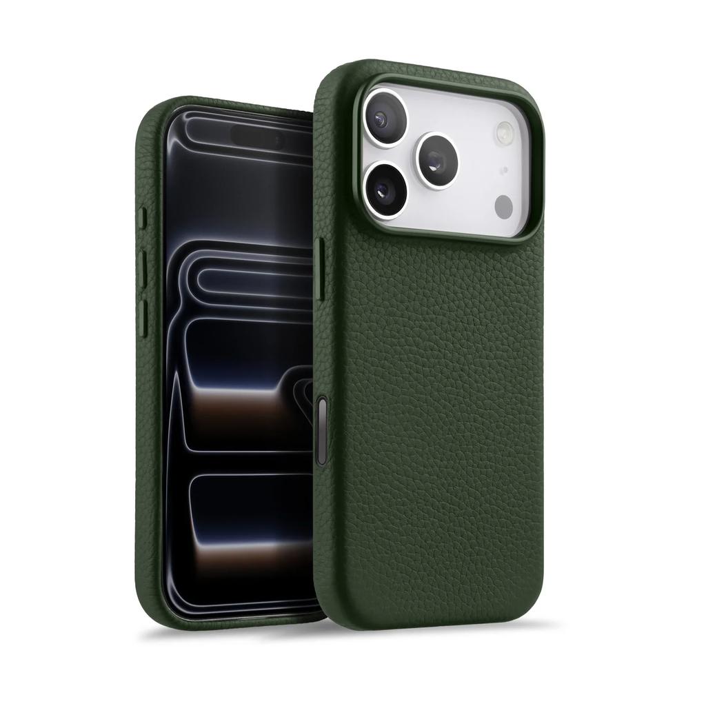 Melkco With AI Button Genuine Leather Case for iPhone 17 Pro Max Air Top-layer Cowhide Metal Lens Ring Magnetic Charging Cover