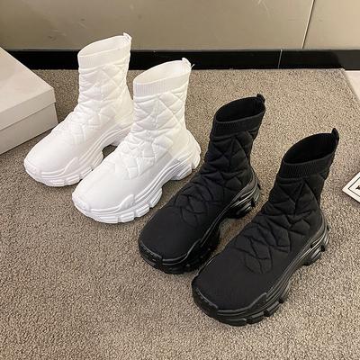 Модные высокие эластичные носки-ботинки женские носки ботинки на платформе спортивные вязаные ботильоны