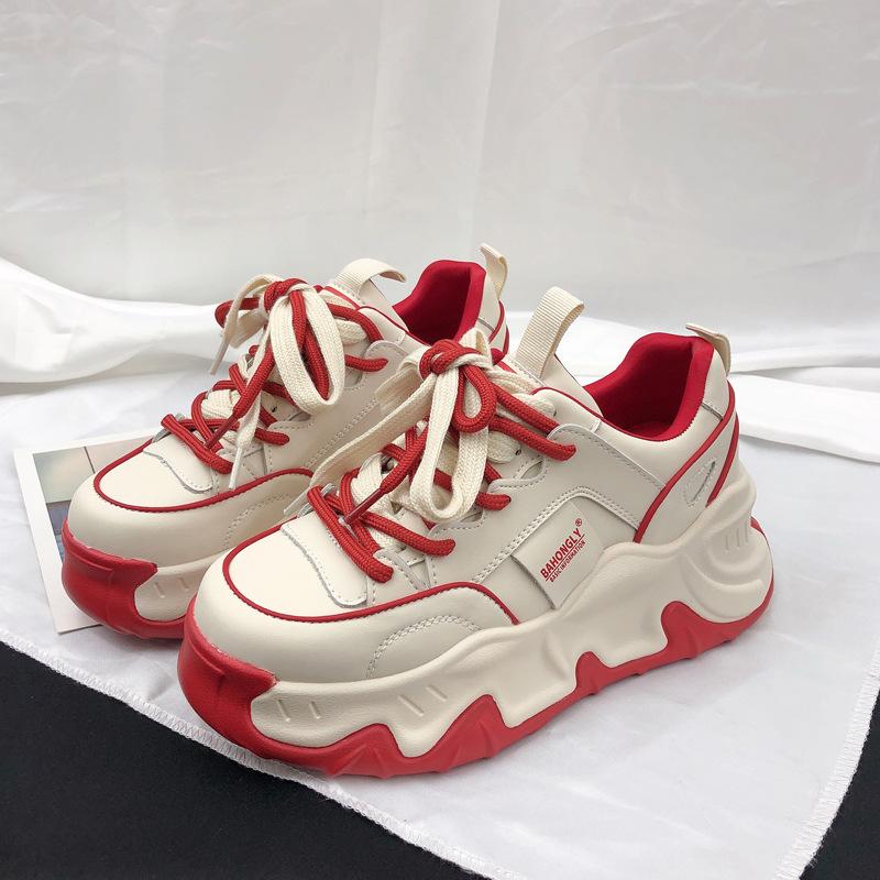 Chic Women's Dad Sneakers - Trendy Thick Sole, Height-Boosting Casual Sneakers with Plaid & Brogue Details, Lace-Up, Breathable Fabric