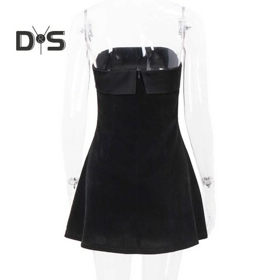 Women Evening Dress Off Shoulder Bandeau Backless Sleeveless Slim Waist A-line Mini Dress Prom Party Banquet Short Dress