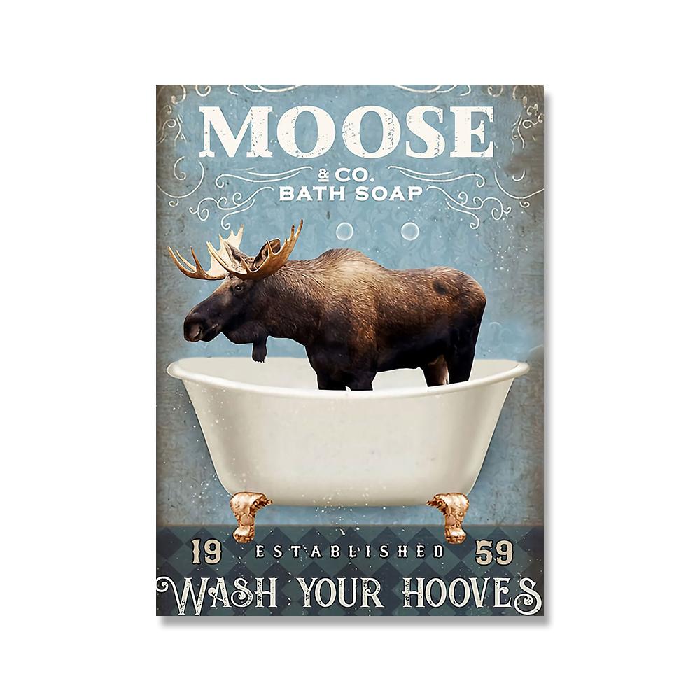 Funny Cat Sheep Alpaca Poster Retro Wash Your Paws Quote Print Bathroom Wall Art Toilet Canvas Painting Pictures Room Wall Decor