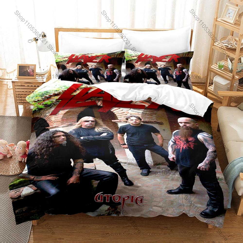 Legendary Band Slayer Bedding Set, Duvet Cover & 2 Pillowcases, Rock Music Pattern Breathable Fabric All Season Use