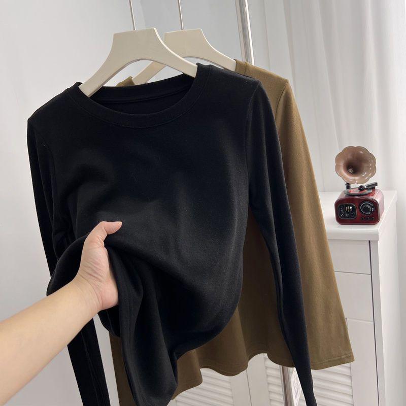 "Расчистка: Женская футболка с длинным рукавом и круглым вырезом из плотной ткани с начесом на осень/зиму