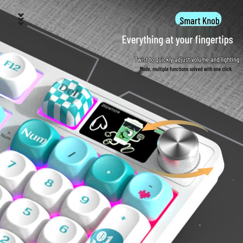 98-клавишная RGB беспроводная Bluetooth механическая клавиатура с тройным режимом - Игровая, для киберспорта и офиса, с настраиваемым экраном