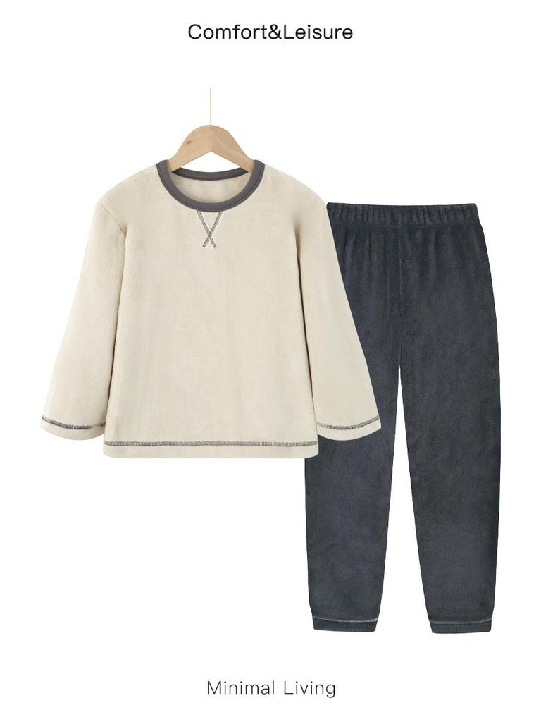 Унисекс Детский фланелевый пижамный комплект на флисовой подкладке для осени и зимы