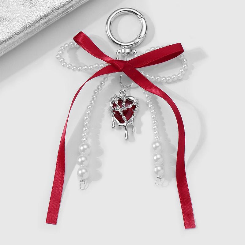 Сладкий брелок с красной вишней и жемчугом, ленточный бантик, подвеска для сумки, украшение для ключей, подарок для лучшего друга