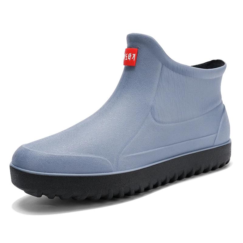 Модные зимние ветрозащитные резиновые сапоги для мужчин, мужские резиновые сапоги до щиколотки, модные туфли для рыбалки, мужские водонепроницаемые рабочие повседневные ботинки 2024