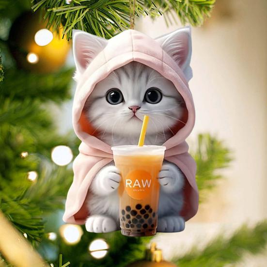 2Pcs Pendants Adorable Rearview Mirror Decorations Car Cartoon Cat Shaped Pendants