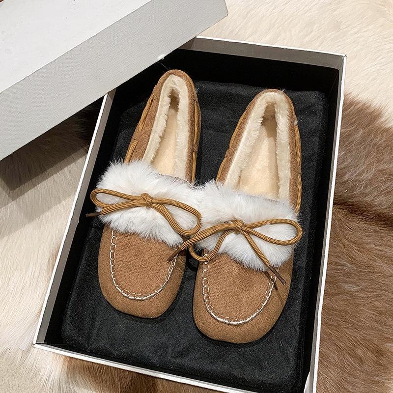 Новый стиль обуви дуду универсален, с плоской толстой подошвой и пушистой хлопковой обувью для женщин