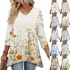Женские топы с V-образным вырезом и рукавом 3/4, повседневные блузки средней длины, модные туники с принтом