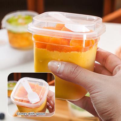 20 шт. Пластиковые десертные стаканчики 220/280 мл с крышками и ложками, стаканчик для пудинга, десертный стаканчик для торта, стаканчик для закусок, желе, йогурта, десерта, стаканчик для выпечки