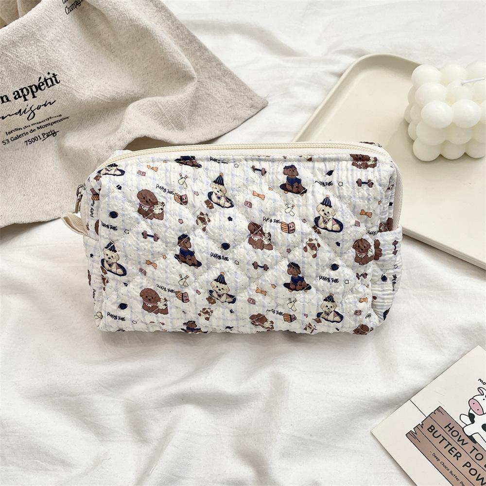 Cute Cartoon Women's Cosmetic Bag College Girls Stationery Pencil Case Handbags Quilted Cotton Ladies Makeup Storage Bags Purse