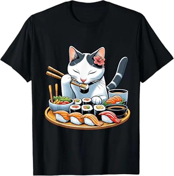 Cat with Sushi T-Shirt Sushi Lover Tee