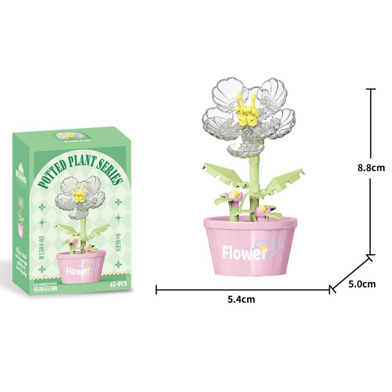 Creative Immortal Flowers Building Block Succulent Pot Ornament Kids Birthday Gift Casual Puzzle Toy