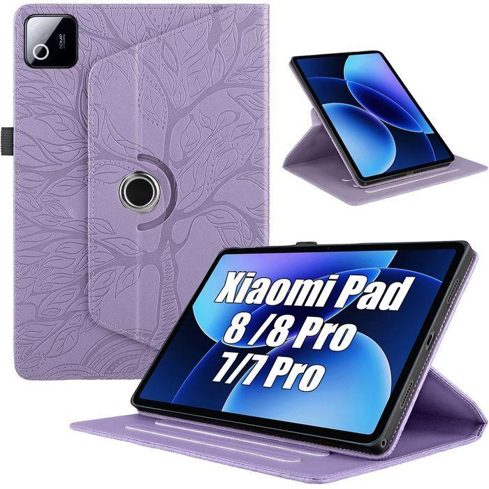 Coque pour Xiaomi Pad 8 /8 Pro/7/7 Pro/9, Protection Rotative Synthécuir Relief Arbre - Violet