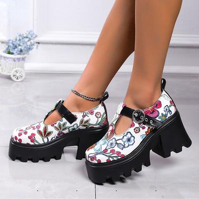 2024 Новые летние женские туфли Мэри Джейн на платформе с пряжкой, разноцветные винтажные повседневные туфли в стиле панк, женские туфли для отдыха с принтом для женщин