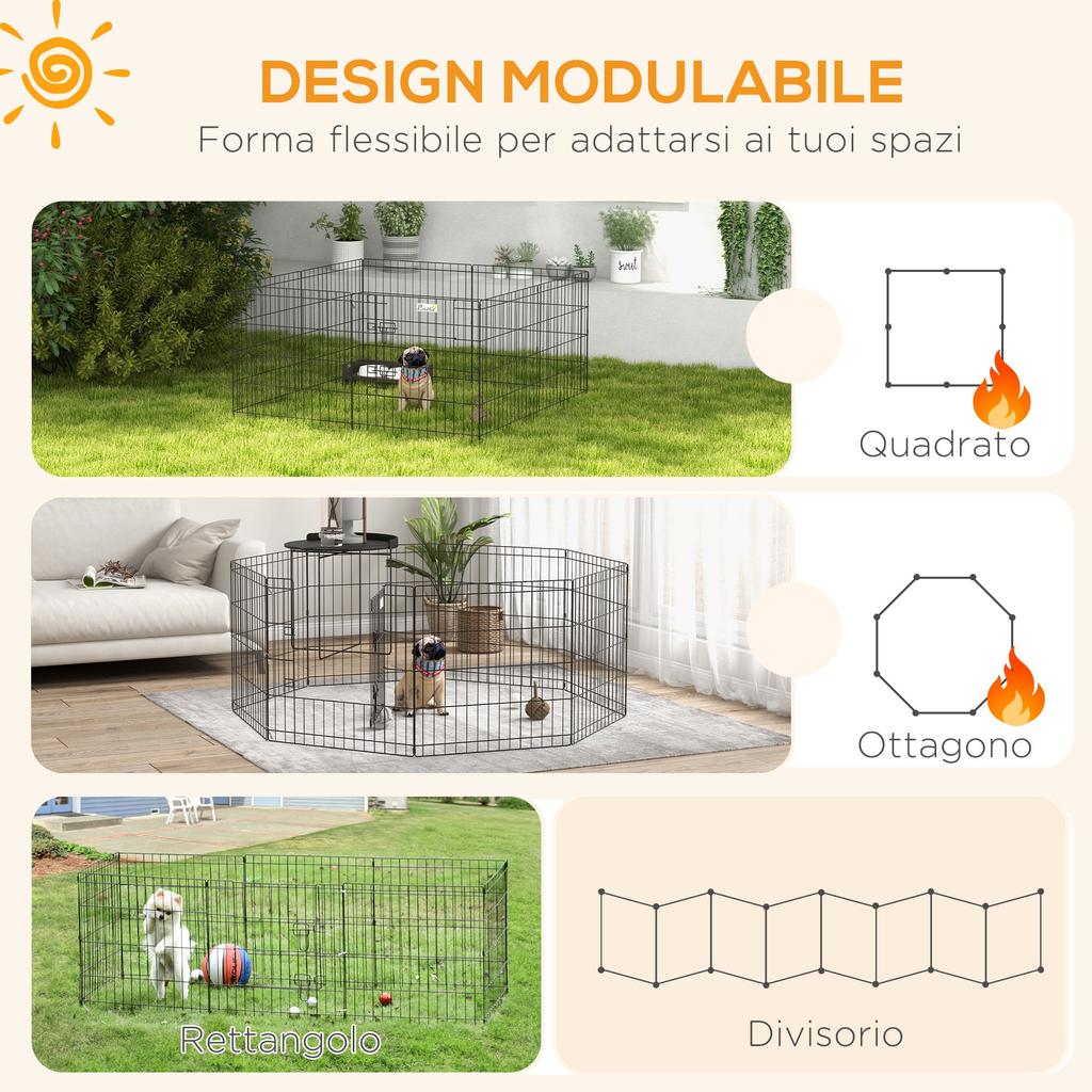 8-Panel Indoor and Outdoor Dog Playpen with Door, 61 x 61cm, Black