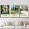 Nordic Retro Travel Landscape Painting Middle Earth Illustration Print Canvas Wall Art Poster Modern Art Wall Picture Home Decor (with Frame)