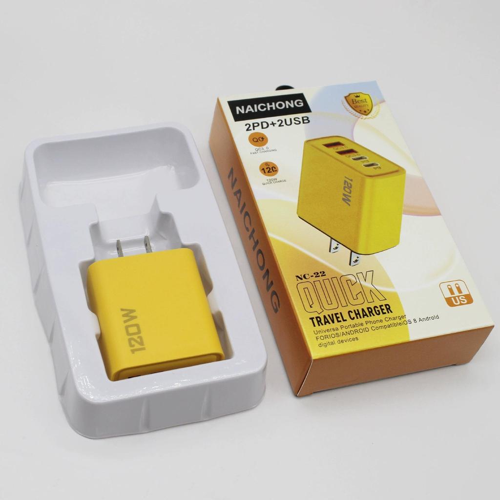 Многопортовое быстрое зарядное устройство 120 Вт: Два USB и два Type-C, совместимость с США и ЕС
