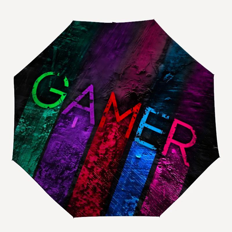 1pc Gamer Youth Automatic Folding Umbrella with 8 Bones, 3-Fold Compact Umbrella, Compact Design On-the-Go Essential, casual outdoor accesso