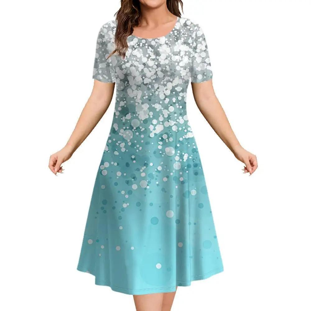 Summer Woman Clothing Dresses Classy Party Women's Clothing 3d Black Print Dress Round Neck A-Line Skirt Short Sleever Pullover