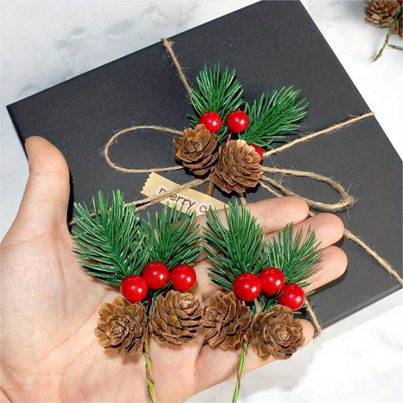 10Pcs Christmas Decoration Artificial Pine Branches Fake Plant Flower Christmas Pine Nuts Cone Decoration