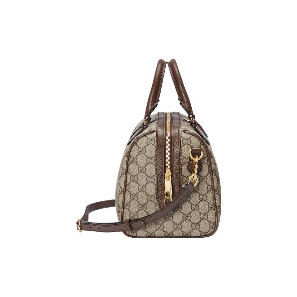 Gucci Сумка Boston Ophidia GG Supreme Бежево-коричневая кожа Золотая фурнитура Double G Дорожная сумка-даффл для женщин Ежедневная поездка 772065-96IWG-8745